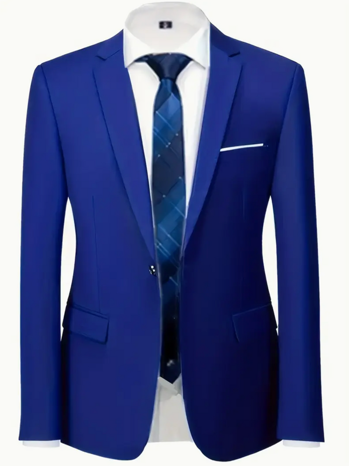 Men's  2pcs Royal Blue Slim Fit  Suit  Set Double Slit Black -FM2598384