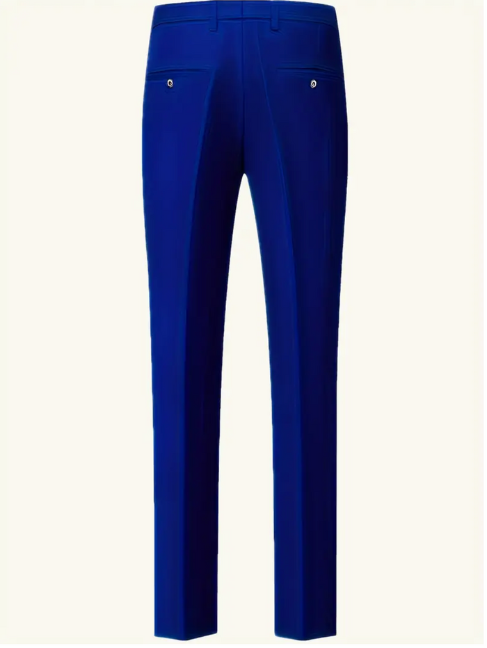 Men's  2pcs Royal Blue Slim Fit  Suit  Set Double Slit Black -FM2598384