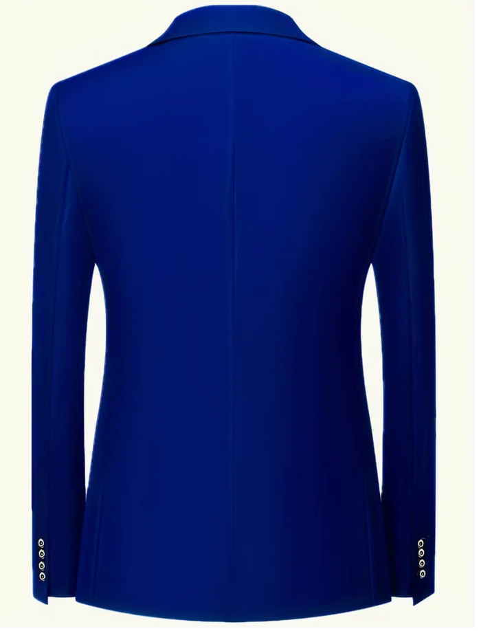 Men's  2pcs Royal Blue Slim Fit  Suit  Set Double Slit Black -FM2598384