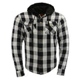 Men's Armored Flannel B/W: Men's Armored Flannel Motorcycle Riding ShirtDurable, lightweight black and white men's plaid flan