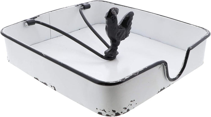 Metal Napkin Holder with Rooster Weight