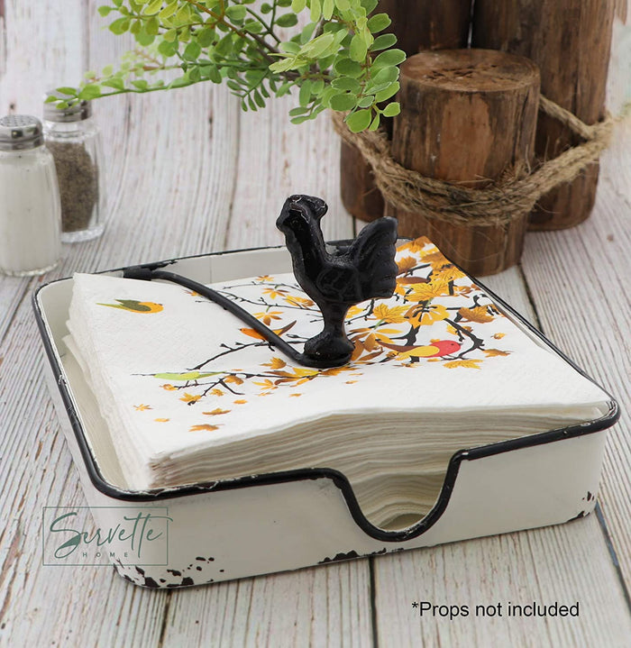 Metal Napkin Holder with Rooster Weight