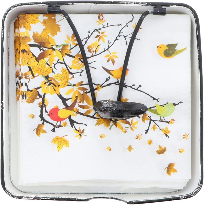 Metal Napkin Holder with Rooster Weight