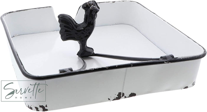Metal Napkin Holder with Rooster Weight