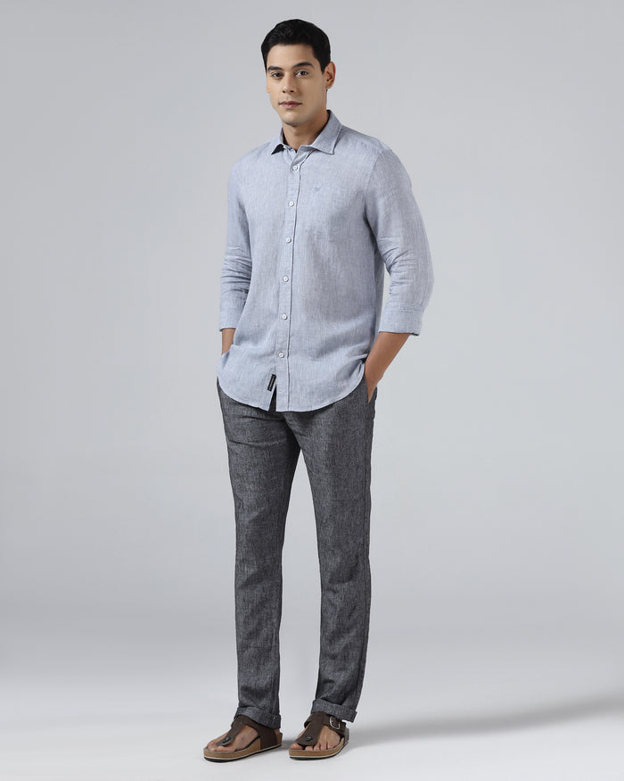 Mid Blue Linen Solid Shirt - Stelo