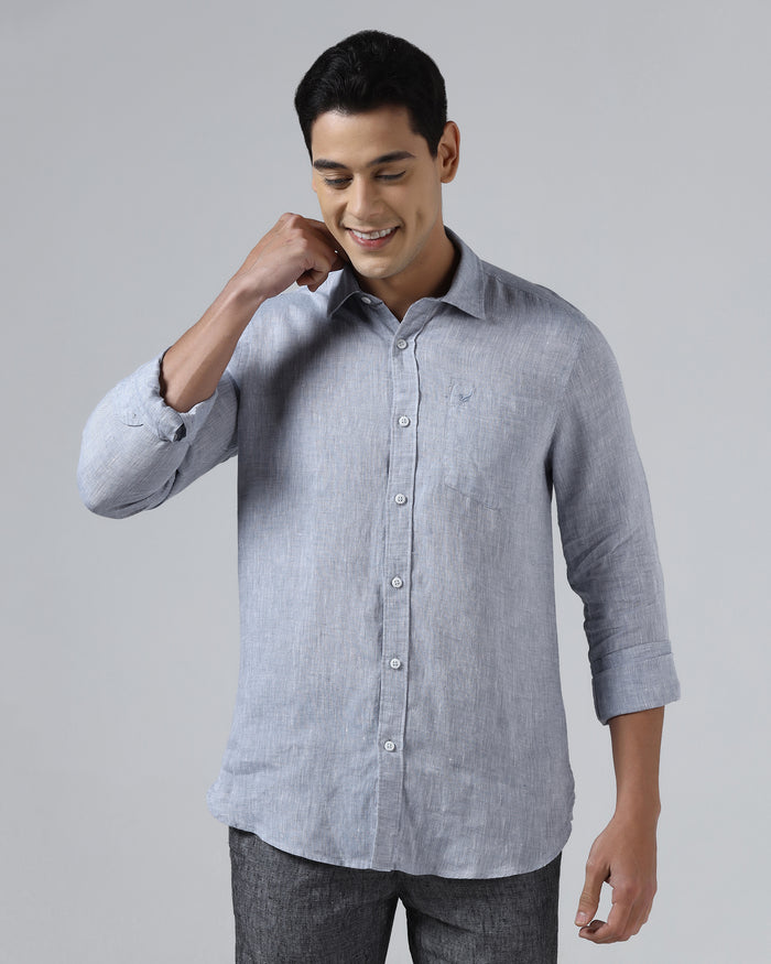 Mid Blue Linen Solid Shirt - Stelo