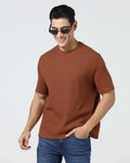 Mid Brown Crew Neck Textured T-Shirt - Lord