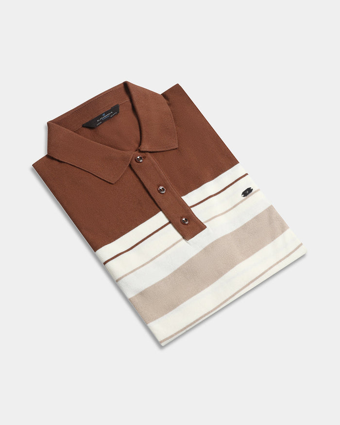 Mid Brown Stripe Polo - Aurora