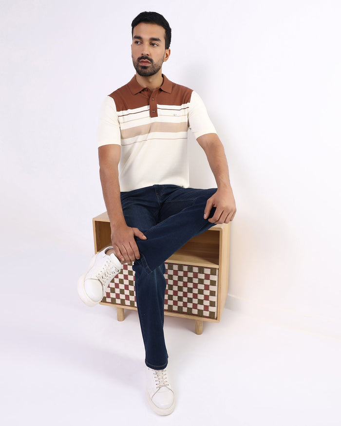 Mid Brown Stripe Polo - Aurora