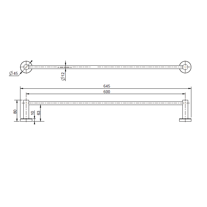 Mirage Black 600 mm Single Towel Rail - Acqua Bathrooms