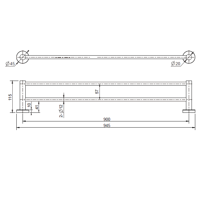 Mirage Black 900 mm Double Towel Rail - Acqua Bathrooms