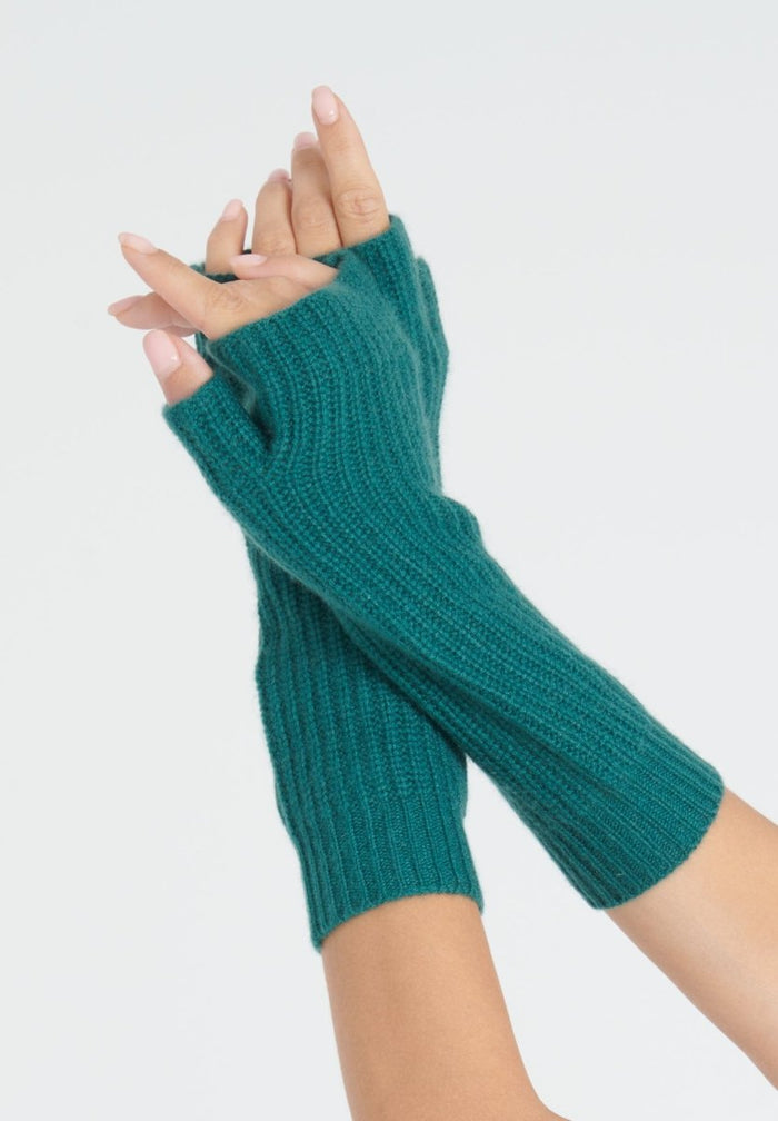 UNI 8 Mitaines à maille côte anglaise en cachemire 4 fils vert foncé