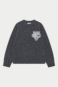 MONOGRAM FLUFFY KNIT CREW - CHARCOAL