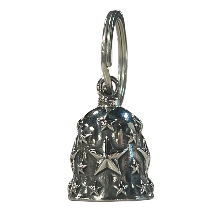Silver motorcycle guardian bell with raised star pattern design.