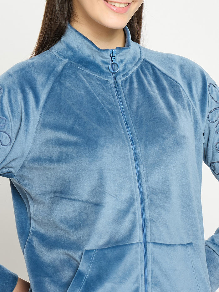 mSECRET Blue Solid Athleisure Sweatshirt