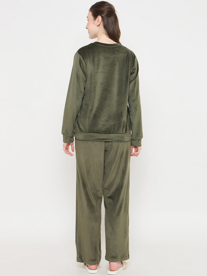 mSECRET Round Neck Embellished Green Sweatshirt