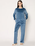 mSECRET Round Neck Embellished Teal Sweatshirt