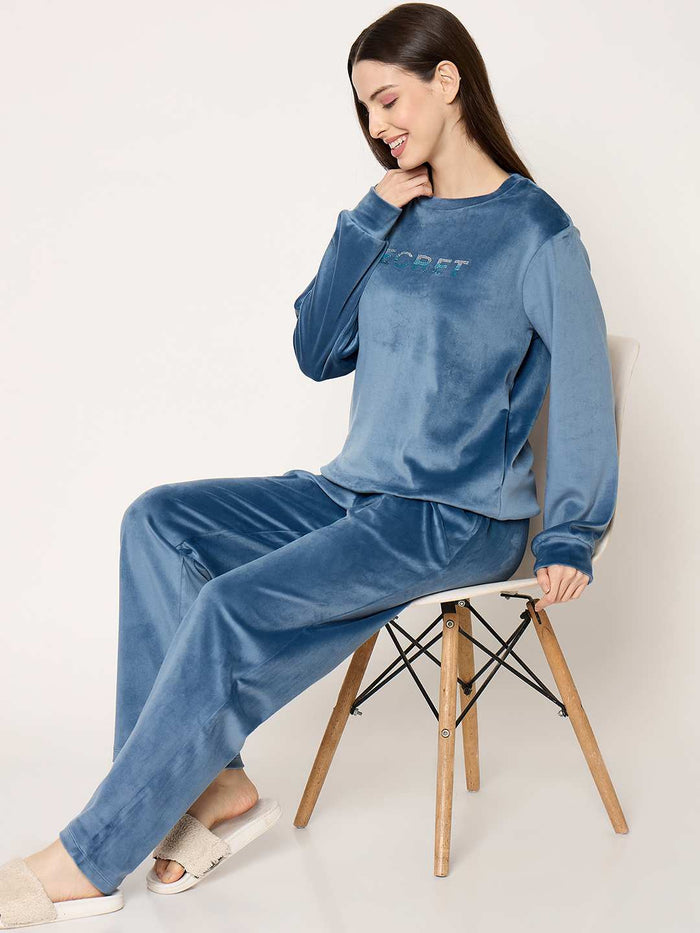 mSECRET Round Neck Embellished Teal Sweatshirt