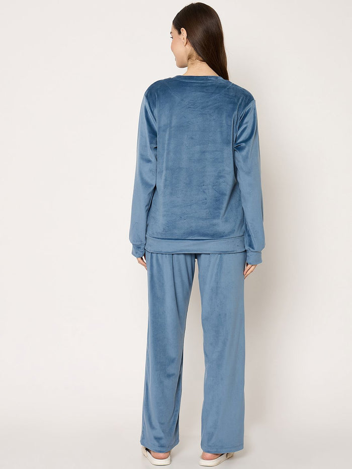 mSECRET Round Neck Embellished Teal Sweatshirt