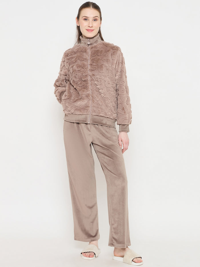 mSECRET Stand Collar Solid Brown Sweatshirt