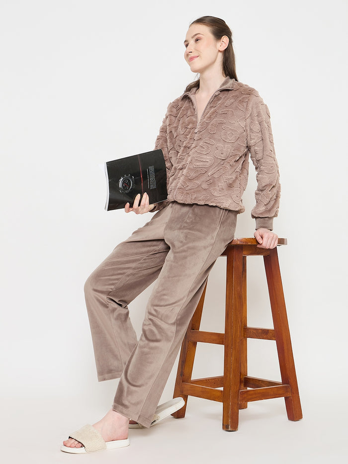 mSECRET Stand Collar Solid Brown Sweatshirt