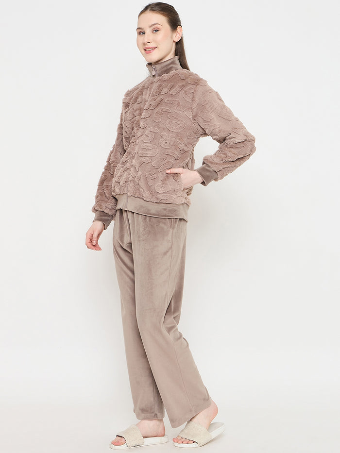 mSECRET Stand Collar Solid Brown Sweatshirt