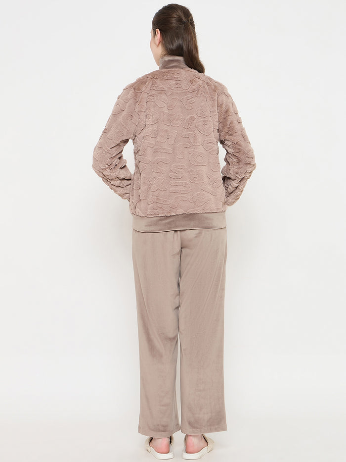 mSECRET Stand Collar Solid Brown Sweatshirt