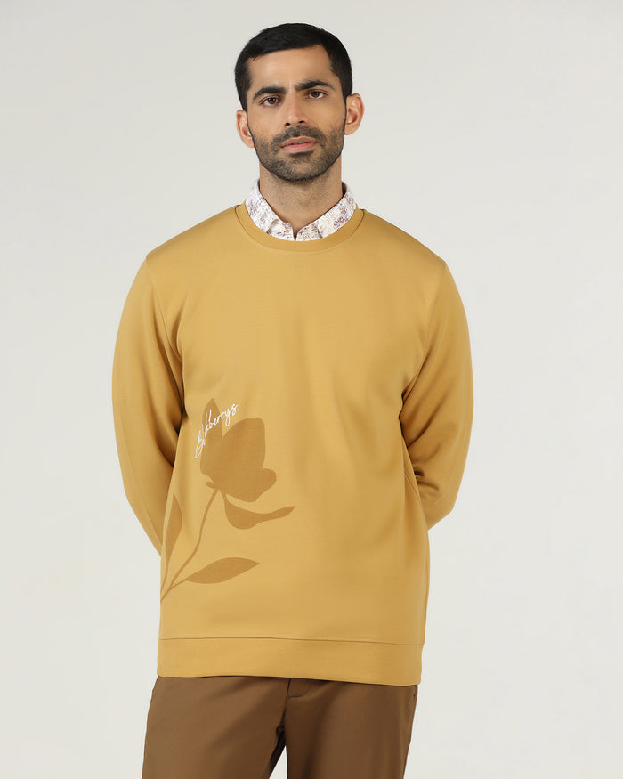 Mustard Crew Neck Solid Sweatshirt - Eve