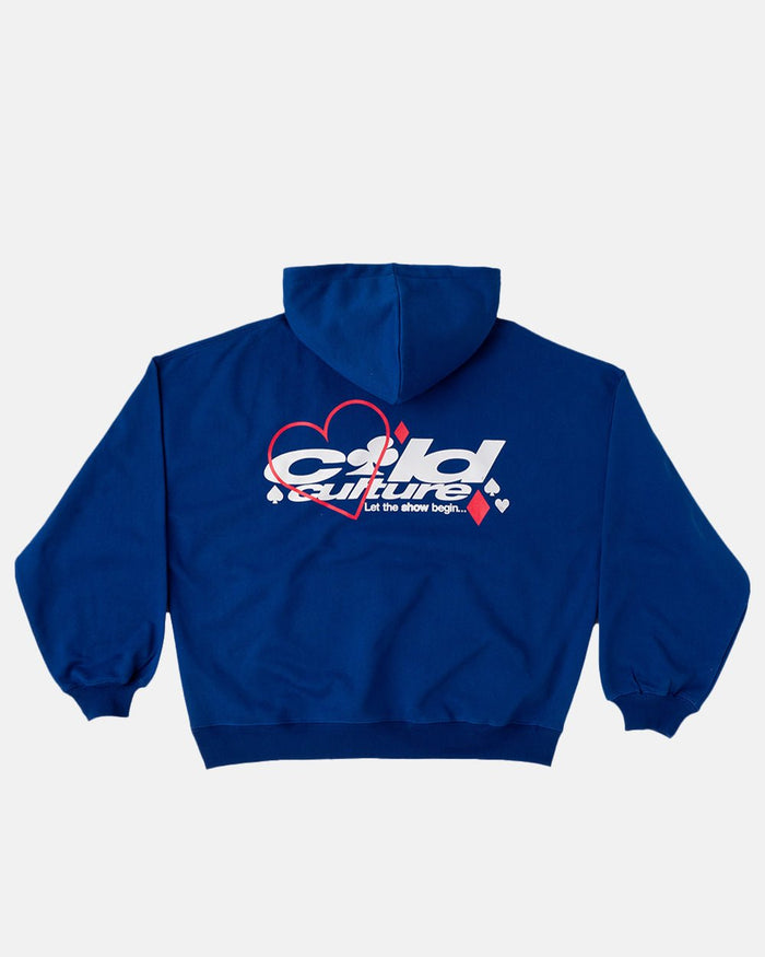NAIPES HOODIE MIDDLE BLUE - royal blue graphic print hoodie, back view - Cold Culture