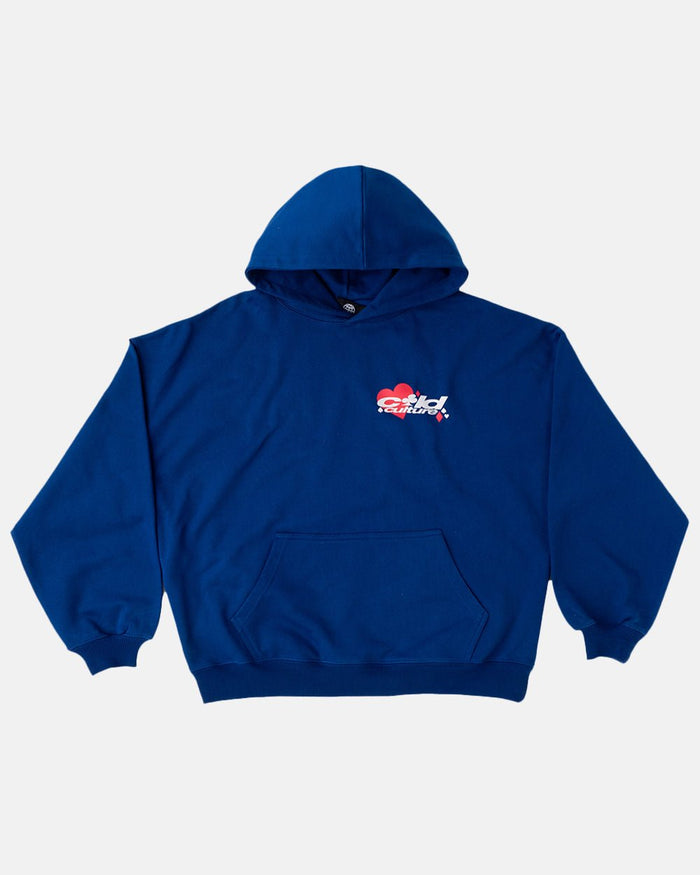 NAIPES HOODIE MIDDLE BLUE - royal blue graphic print hoodie, front view - Cold Culture