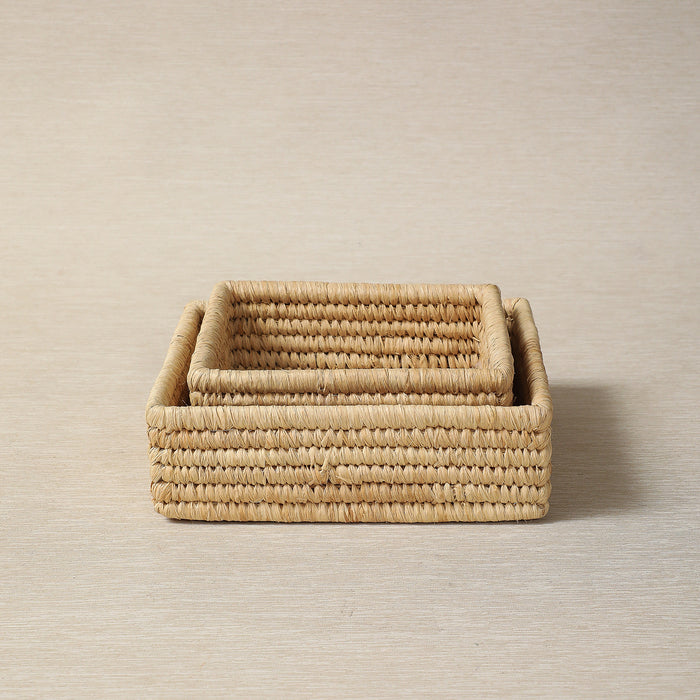 Natural raffia square catchall trays