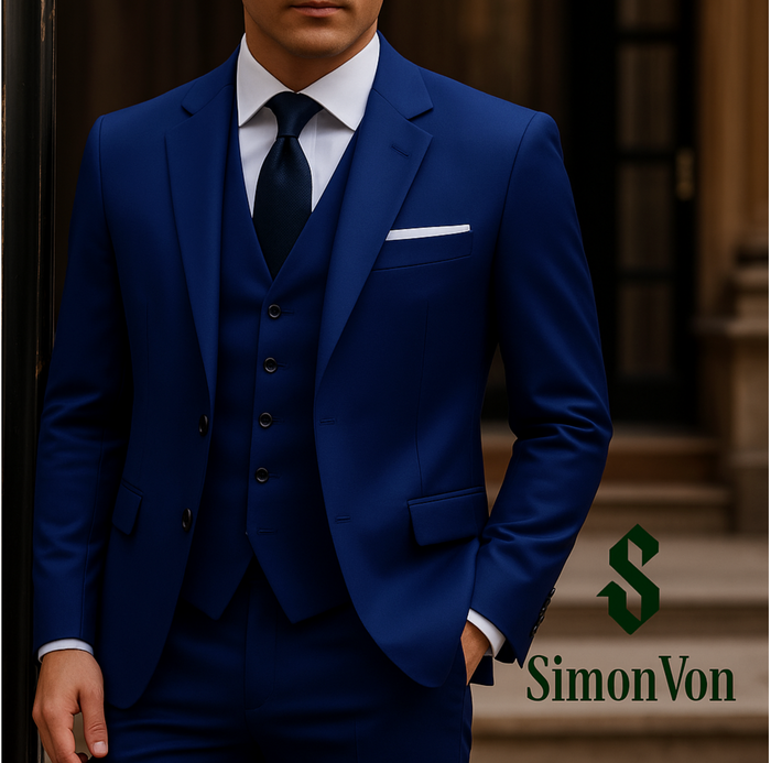 Navy Blue Men's Three-Piece Suit -HP2632980