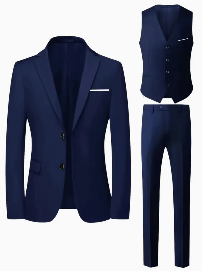 Navy Blue Men's Three-Piece Suit -HP2632980