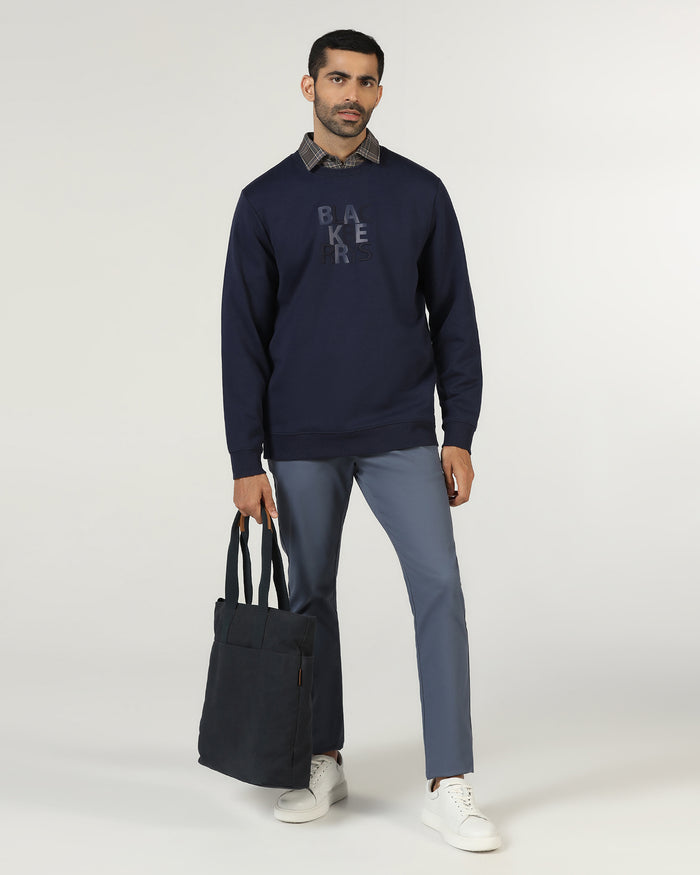 Navy Crew Neck Solid Sweatshirt - Deck