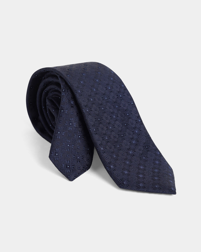 Navy Silk Printed Tie - Wallace