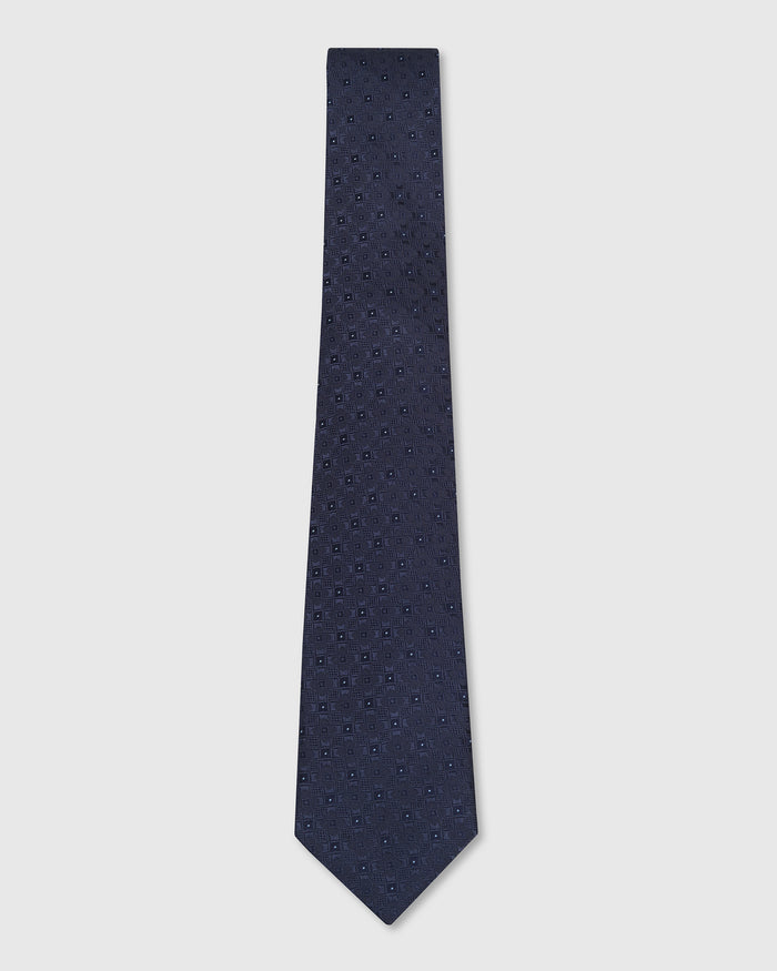 Navy Silk Printed Tie - Wallace