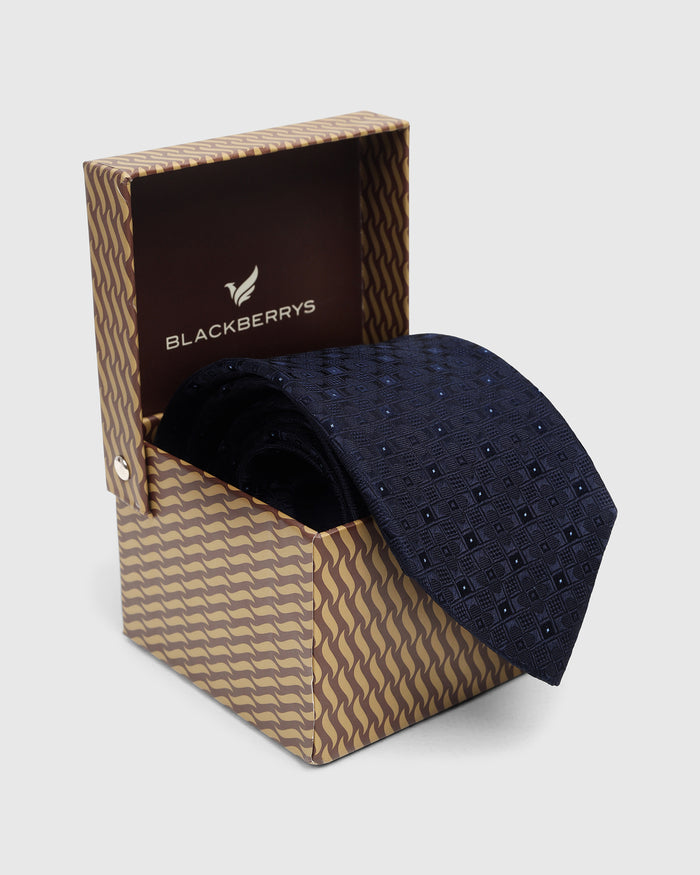 Navy Silk Printed Tie - Wallace