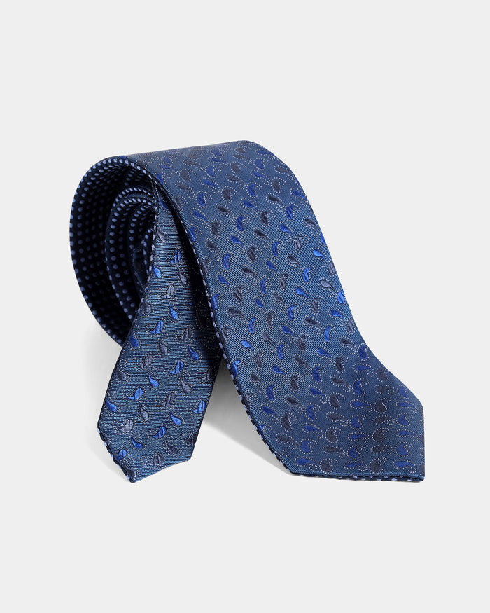 Navy Silk Jacquard Tie - Willfred