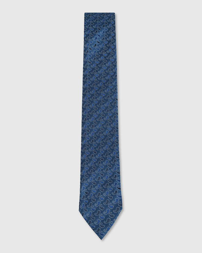 Navy Silk Jacquard Tie - Willfred