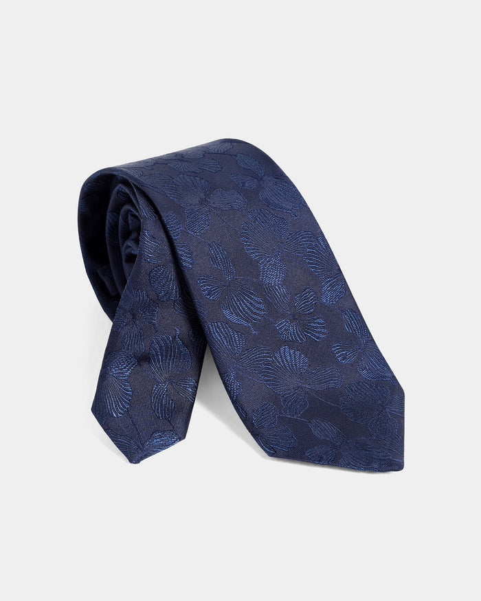 Navy Silk Jacquard Tie - Willis