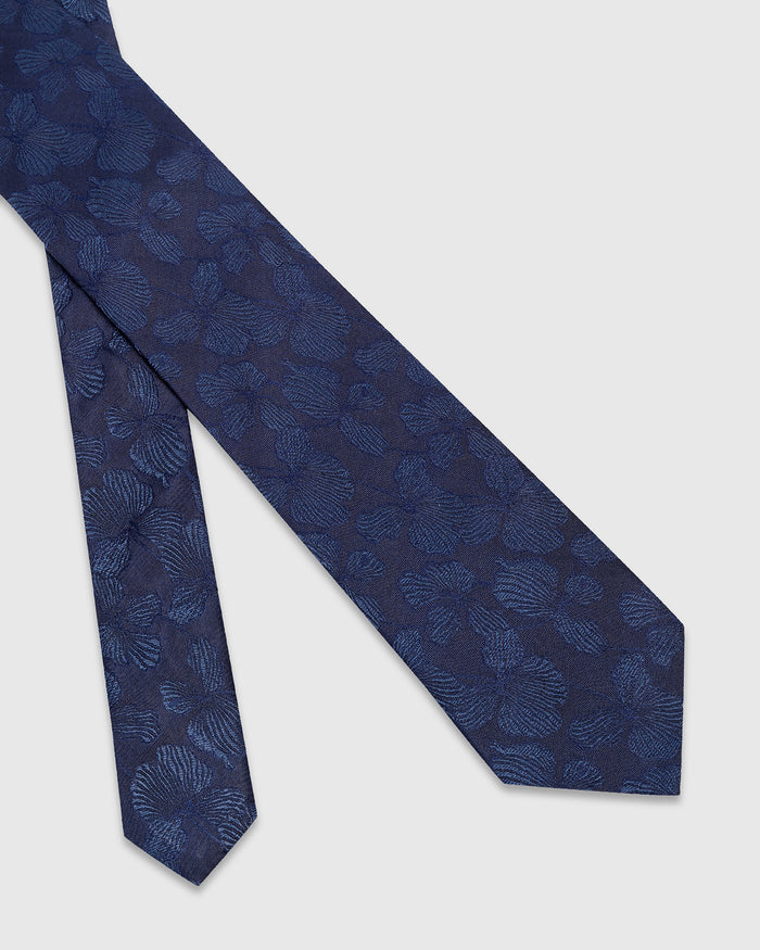 Navy Silk Jacquard Tie - Willis
