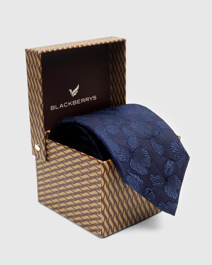 Navy Silk Jacquard Tie - Willis