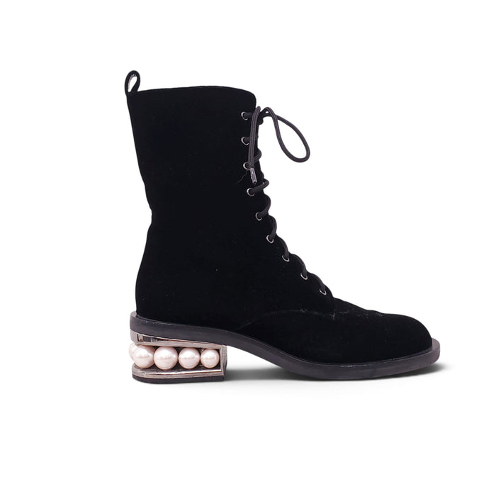 NICHOLAS KIRKWOOD BLACK VELVET BOOTS - SIZE 39