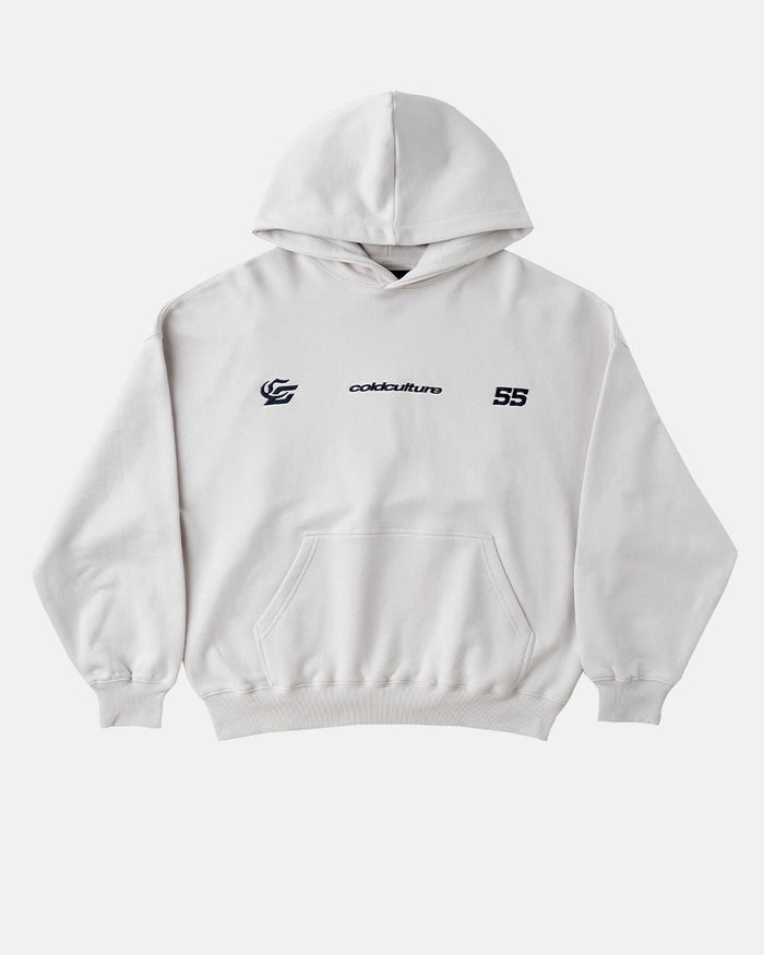 NOVA BEAR HOODIE GREYISH WHITE - off white graphic print hoodie, front view - Cold Culture