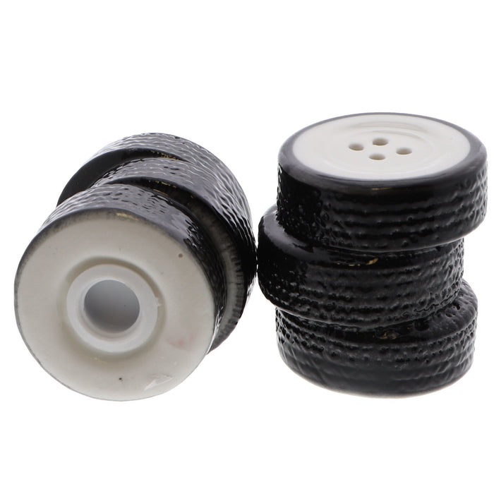 mini tire salt and pepper shakers