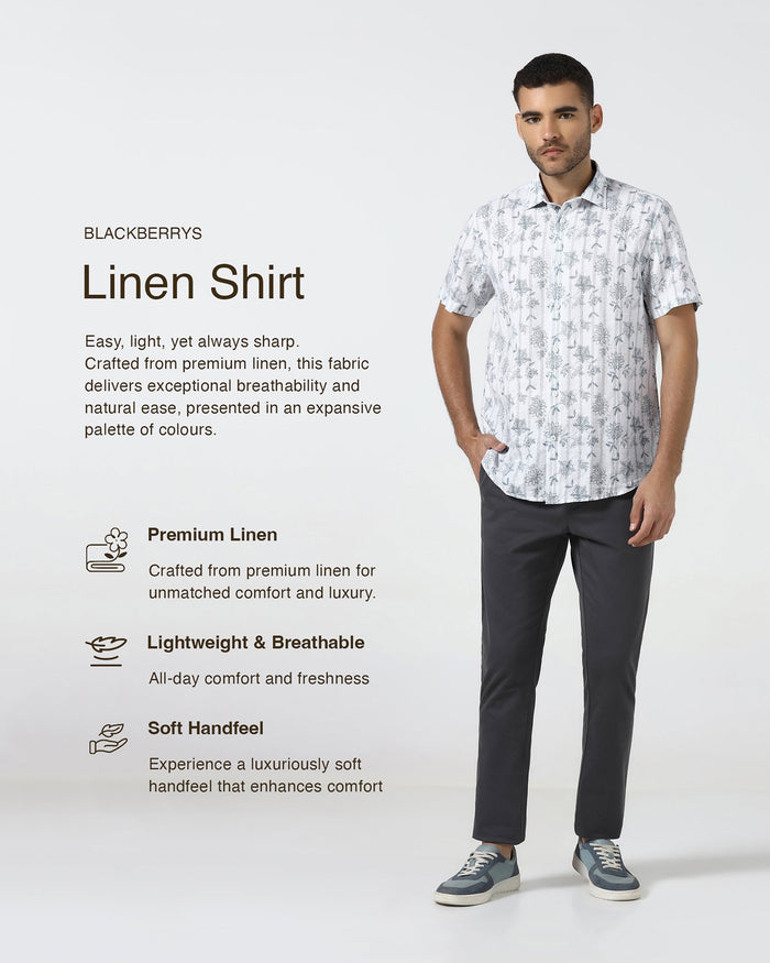 Off White Half Sleeve Linen Printed Shirt - Alvino