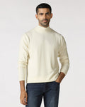 Off White High Neck Solid Sweatshirt - Papa