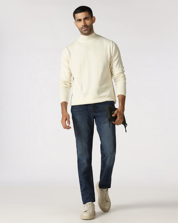 Off White High Neck Solid Sweatshirt - Papa