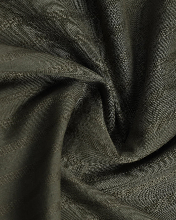 Olive Half Sleeve Linen Stripe Shirt - Sanhok