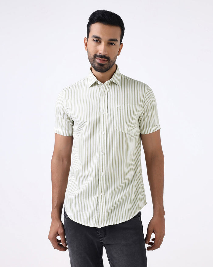 Olive Half Sleeve Stripe Shirt - Redot